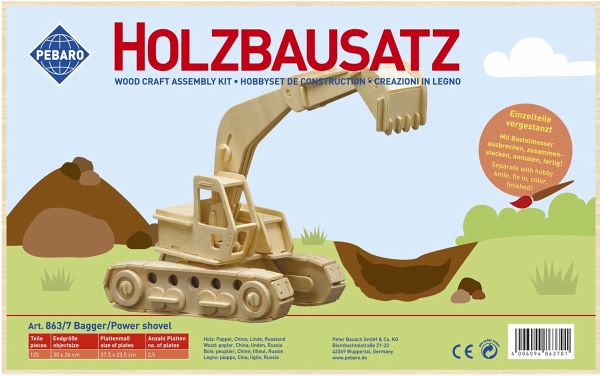 PEBARO 863/7 - Holzbausatz Bagger, 125 Teile, Holzkonstruktion zum Zusammenstecken PEBARO 863/7 - Holzbausatz Bagger, 125 Teile, Holzkonstruktion zum Zusammenstecken