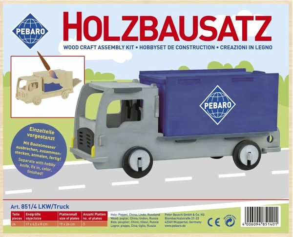 PEBARO 851/4 - Holzbausatz LKW, 24 Teile, Holzkonstruktion zum Zusammenstecken