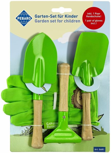 PEBARO GAR1 - Garten-Set für Kinder mit Schaufeln, Harke und Handschuhe, grün PEBARO GAR1 - Garten-Set für Kinder mit Schaufeln, Harke und Handschuhe, grün