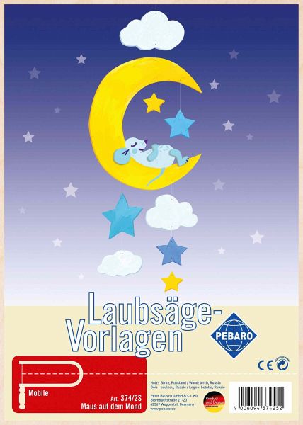 PEBARO 374/2S - Laubsägevorlage Mobile Maus auf dem Mond, 1 Platte DIN A4 PEBARO 374/2S - Laubsägevorlage Mobile Maus auf dem Mond, 1 Platte DIN A4