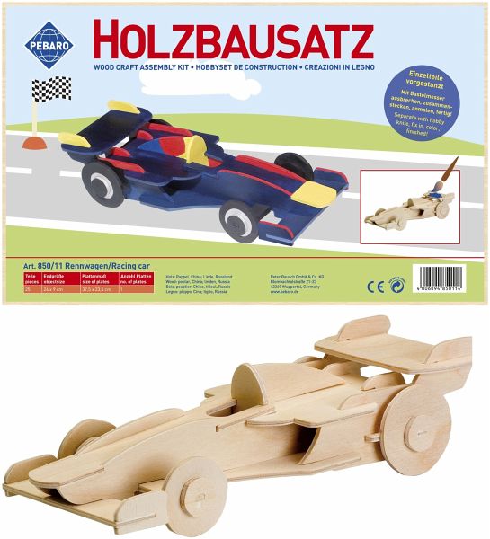 PEBARO 850/11 - Holzbausatz Rennwagen, neu, 25 Teile, Holzkonstruktion zum Zusammenstecken - Peter Bausch GmbH & Co. KG