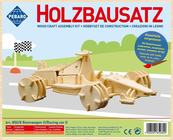 PEBARO 850/8 - Holzbausatz Rennwagen II, 87 Teile, Holzkonstruktion zum Zusammenstecken PEBARO 850/8 - Holzbausatz Rennwagen II, 87 Teile, Holzkonstruktion zum Zusammenstecken