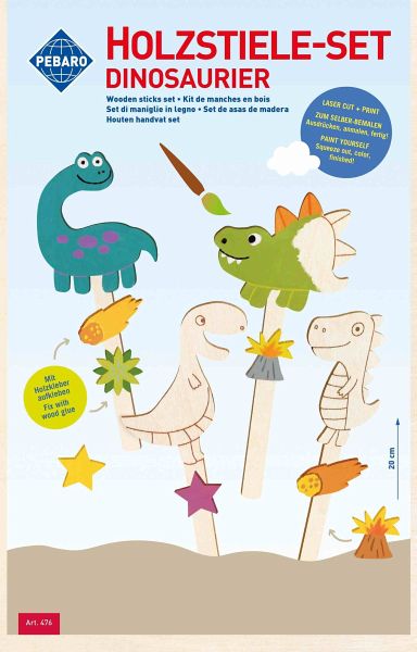 PEBARO 476 - Holzstiele-Set Dinosaurier, 11-teilig, Laser cut Deco-Stecker, Bastelset