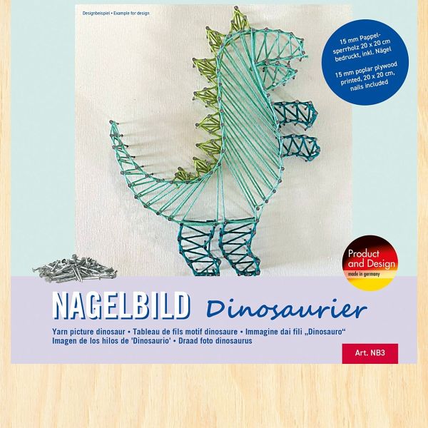 PEBARO NB3 - Nagelbild Dinosaurier, Fadenbild 20x20cm, String Art Bastelset inkl. Nägel PEBARO NB3 - Nagelbild Dinosaurier, Fadenbild 20x20cm, String Art Bastelset inkl. Nägel