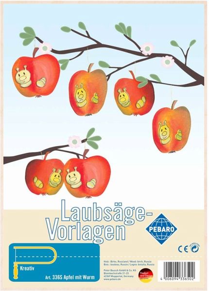 PEBARO 336S - Laubsägevorlage Äpfel mit Wurm, 1 Platte, Größe DIN A4