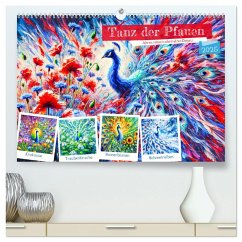 Tanz der Pfauen - Jahreszeiten in abstrakter Eleganz (hochwertiger Premium Wandkalender 2025 DIN A2 quer), Kunstdruck in Hochglanz