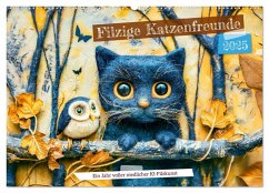 Filzige Katzenfreunde - Ein Jahr voller niedlicher KI-Filzkunst (Wandkalender 2025 DIN A2 quer), CALVENDO Monatskalender