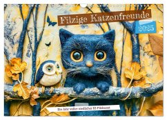 Filzige Katzenfreunde - Ein Jahr voller niedlicher KI-Filzkunst (Wandkalender 2025 DIN A3 quer), CALVENDO Monatskalender