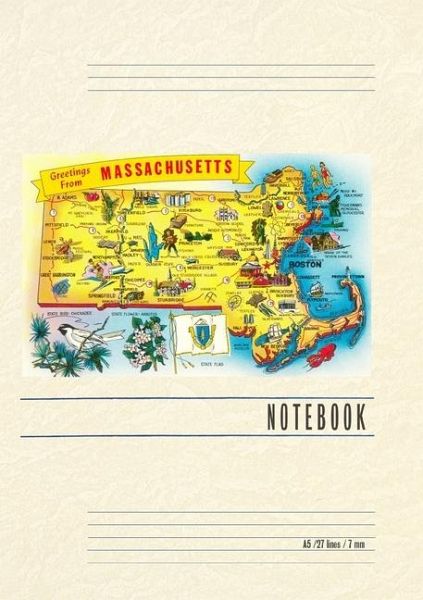 Vintage Lined Notebook Greetings from Massachusetts, Map Vintage Lined Notebook Greetings from Massachusetts, Map