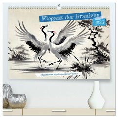 Eleganz der Kraniche - Majestätische Vögel in poetischer Tusche (hochwertiger Premium Wandkalender 2025 DIN A2 quer), Kunstdruck in Hochglanz