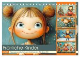 Fröhliche Kinder. Bezaubernde Schulmädchen im Ölbilder-Stil (Tischkalender 2025 DIN A5 quer), CALVENDO Monatskalender