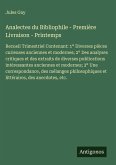 Analectes du Bibliophile - Première Livraison - Printemps