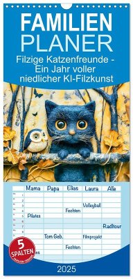 Familienplaner 2025 - Filzige Katzenfreunde - Ein Jahr voller niedlicher KI-Filzkunst mit 5 Spalten (Wandkalender, 21 x 45 cm) CALVENDO - Calvendo;Frost, Anja