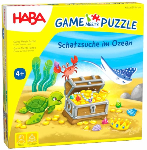 HABA 2011723001 - Game Meets Puzzle, Schatzsuche im Ozean?, Würfelspiel & Puzzle, Kinderspiel