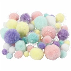 Cover Creativ Company Pompons, D 15-40 mm, Glitter, Pastellfarben, 62 g