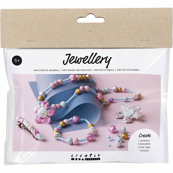Creativ Company Mini Kreativ Set Schmuck, Halskette, Armband, Clips, Brosche, Blau, Hellblau, Pastellpink Creativ Company Mini Kreativ Set Schmuck, Halskette, Armband, Clips, Brosche, Blau, Hellblau, Pastellpink
