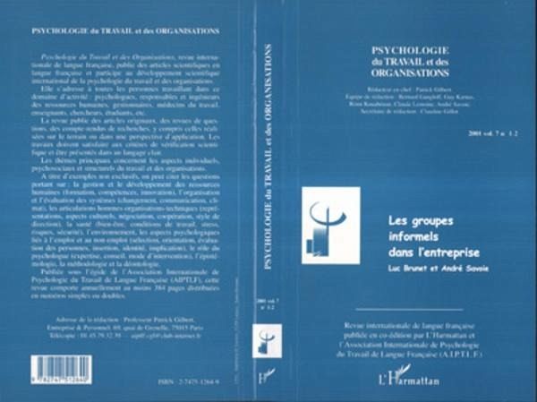 LES GROUPES INFORMELS DANS L'ENTREPRISE (Vol. 7, n° 1-2) (eBook, PDF)