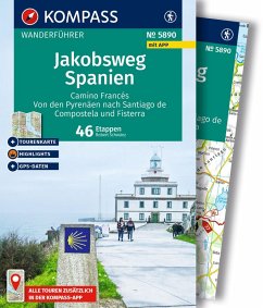 Cover KOMPASS Wanderführer Jakobsweg Spanien, Camino Francés. Von den Pyrenäen nach Santiago de Compostela und Fisterra, 46 Etappen mit Extra-Tourenkarte