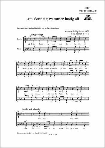 Am Sonntag wemmer lustig sii für Männerchor a cappella Partitur