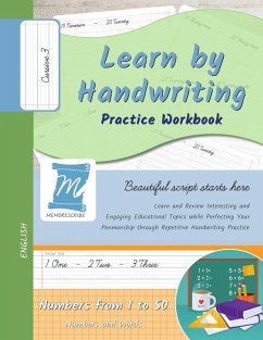 Cover Learn by Handwriting, Practice Workbook - Numbers from 1 to 50 - Words and Numbers - Cursive, Level 3