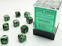 GeminiŽ 12mm d6 Black-Grey/green Dice Block (36 dice)