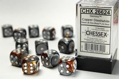 Cover GeminiŽ 16mm d6 Copper-Steel/white Dice Block (12 dice)