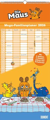 Cover Die Maus 2026 - DUMONT Mega-Familienkalender mit 6 Spalten - Familienplaner mit 2 Stundenplänen und Ferientabelle - Hochformat 30,0 x 70,0 cm