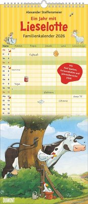 Cover Die Kuh Lieselotte Familienkalender 2026 - Von Alexander Steffenmeier - Familienplaner mit 5 Spalten - Format 22 x 49,5 cm