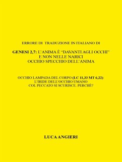 Cover Errore di traduzione in italiano di Genesi 2,7: l’anima è “davanti agli occhi” e non nelle narici. Occhio specchio dell’anima.Occhio lampada del corpo (Lc11,33 Mt 6,22): l’iride dell’occhio umano col peccato si scurisce. Perche’? (eBook, ePUB)