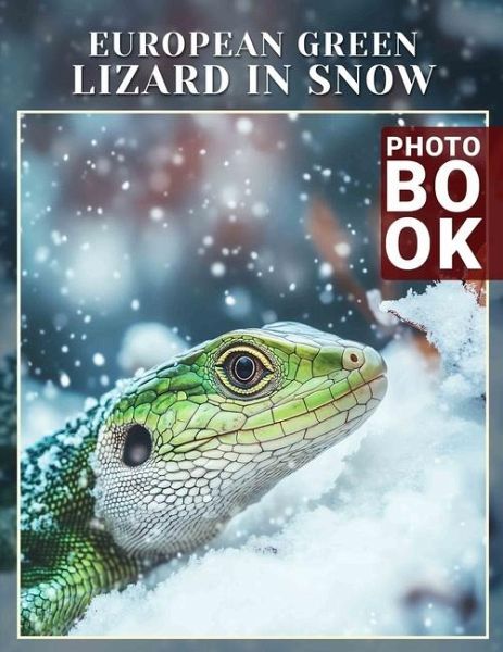 European Green Lizard In Snow Photo Book