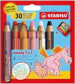 Buntstift, Wasserfarbe & Wachsmalkreide - STABILO woody 3 in 1 - Jubiläumsedition - Einhorn - 6er Pack mit Spitzer - 6 Farben Buntstift, Wasserfarbe & Wachsmalkreide - STABILO woody 3 in 1 - Jubiläumsedition - Einhorn - 6er Pack mit Spitzer - 6 Farben