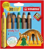 Buntstift, Wasserfarbe & Wachsmalkreide - STABILO woody 3 in 1 - Jubiläumsedition - Tiger - 6er Pack mit Spitzer - 6 Farben Buntstift, Wasserfarbe & Wachsmalkreide - STABILO woody 3 in 1 - Jubiläumsedition - Tiger - 6er Pack mit Spitzer - 6 Farben