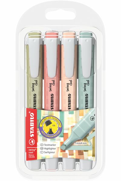 Textmarker - STABILO swing cool NatureCOLORS - 4er Pack - schlammgrün, siena, beige, grünerde Textmarker - STABILO swing cool NatureCOLORS - 4er Pack - schlammgrün, siena, beige, grünerde