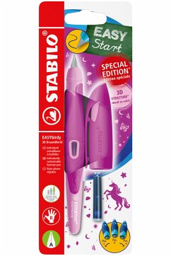 Cover Schulfüller ergonomisch für Rechtshänder mit Anfänger-Feder A - STABILO EASYbirdy 3D DreamWorld Special Edition in pink - inkl. Patrone