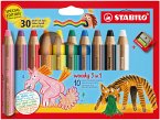 Buntstift, Wasserfarbe & Wachsmalkreide - STABILO woody 3 in 1 - Jubiläumsedition - 10er Pack mit Spitzer - 10 Farben