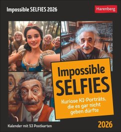 Cover Impossible Selfies Postkartenkalender 2026 - Kuriose KI-Porträts, die es gar nicht geben dürfte