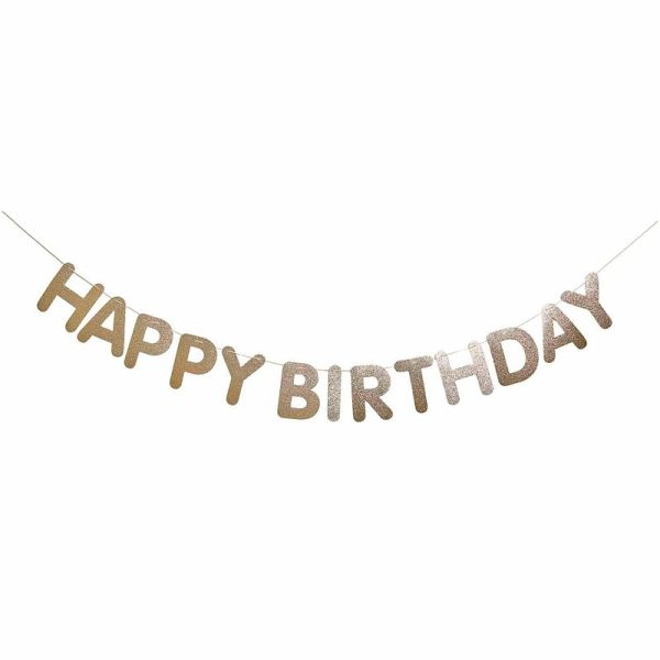Girlande Happy Birthday, Glitter, Gold FSC MIX, 5m