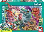 Schmidt 56527 - Kleine Dinos, große Abenteuer, Dinosaurier-Puzzle mit Poster, 100 Teile aus NATPAX® Graspappe