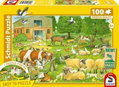 Schmidt 56528 - Tierfamilien auf dem Bauernhof, Kinderpuzzle mit Poster, 100 Teile aus NATPAX® Graspappe