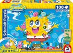 Schmidt 56545 - SpongeBob Schwammkopf, Abenteuer in Bikinibottom, Puzzle mit Poster, 100 Teile aus NATPAX® Graspappe