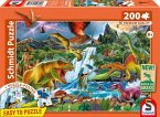Schmidt 56535 - Faszinierende Urzeitriesen, Dinosaurier-Puzzle mit Poster, 200 Teile aus NATPAX® Graspappe