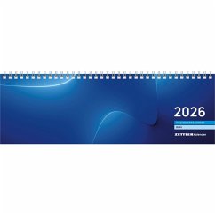 Cover Tischquerkalender blau 2026 - 32x10,5 cm - 1 Woche auf 2 Seiten - Bürokalender mit Monatsübersichten - Stundeneinteilung 7 - 20 Uhr - 176-0015