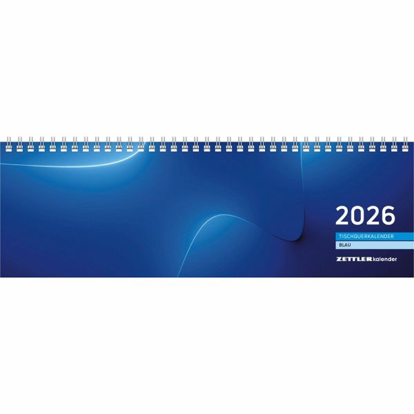 Tischquerkalender blau 2026 - 32x10,5 cm - 1 Woche auf 2 Seiten - Bürokalender mit Monatsübersichten - Stundeneinteilung 7 - 20 Uhr - 176-0015
