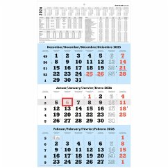 Cover 3-Monatskalender blau 2026 - 33x45 - mit Kopftafel - Datumsschieber - 958-0015