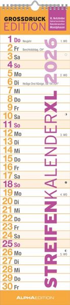 GROSSDRUCK Streifenplaner XL 2026 - Streifenkalender - Wandplaner - Küchen-Kalender - 15x64 GROSSDRUCK Streifenplaner XL 2026 - Streifenkalender - Wandplaner - Küchen-Kalender - 15x64