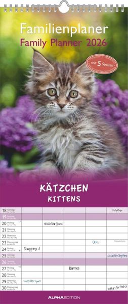 Kätzchen 2026 Familienplaner - Familienkalender - Wandkalender - 19,5x45