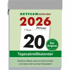 Zettler Tagesabreißkalender M 2026 5,4x7,2 cm Bürokalender 1 Tag auf 1 Seite mit Sudokus, Sprüchen, Rätseln uvm. Auf den Rückseiten