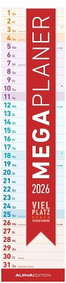 Megaplaner 2026 - Streifen-Kalender 15x64 cm - mit Ferienterminen - viel Platz für Notizen - Wandplaner - Küchenkalender - Alpha Edition