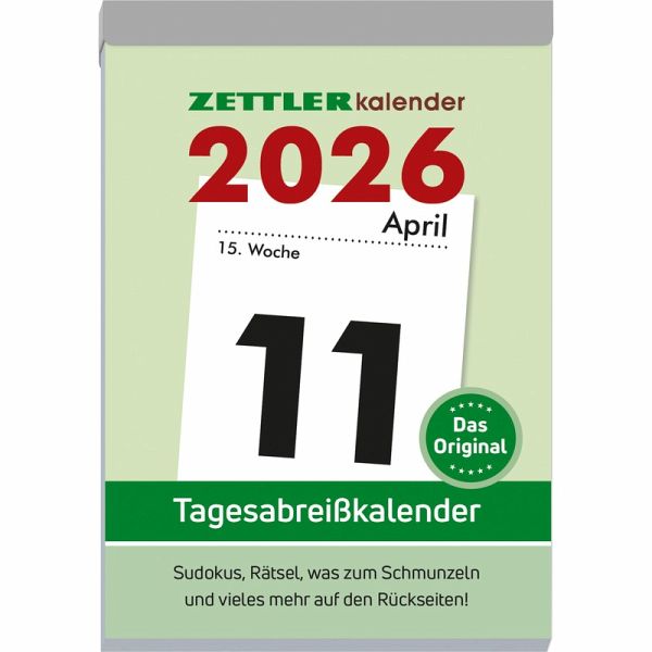 Tagesabreißkalender XXL 2026 - 9,9x14,3 cm - 1 Tag auf 1 Seite - mit Sudokus, Rezepten, Rätseln uvm. auf den Rückseiten - Bürokalender 313-0000 Tagesabreißkalender XXL 2026 - 9,9x14,3 cm - 1 Tag auf 1 Seite - mit Sudokus, Rezepten, Rätseln uvm. auf den Rückseiten - Bürokalender 313-0000
