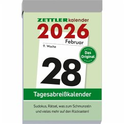 Cover Tagesabreißkalender L 2025 - 6,6x9,9 cm - 1 Tag auf 1 Seite - mit Sudokus, Rezepten, Rätseln uvm. auf den Rückseiten - Bürokalender 304-0000